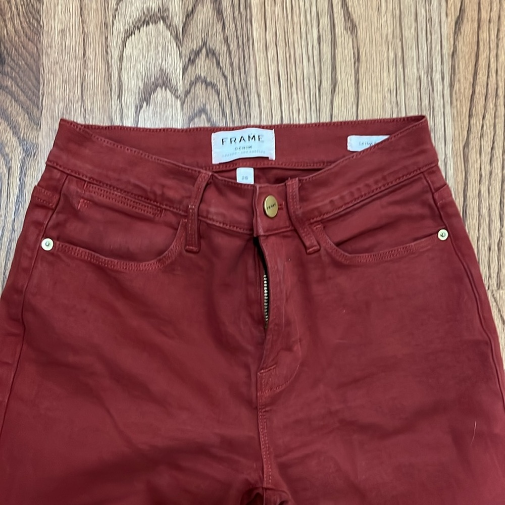 Frame Denim Women's Red Jeans “le high straight” - Picture 5 of 10